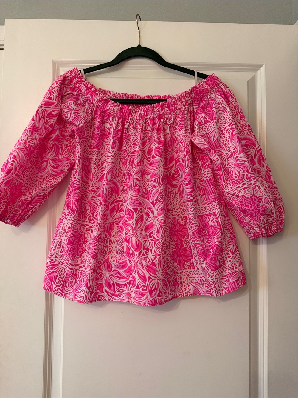 Lily Pulitzer Off-Shoulder Pink Floral Peasant Top